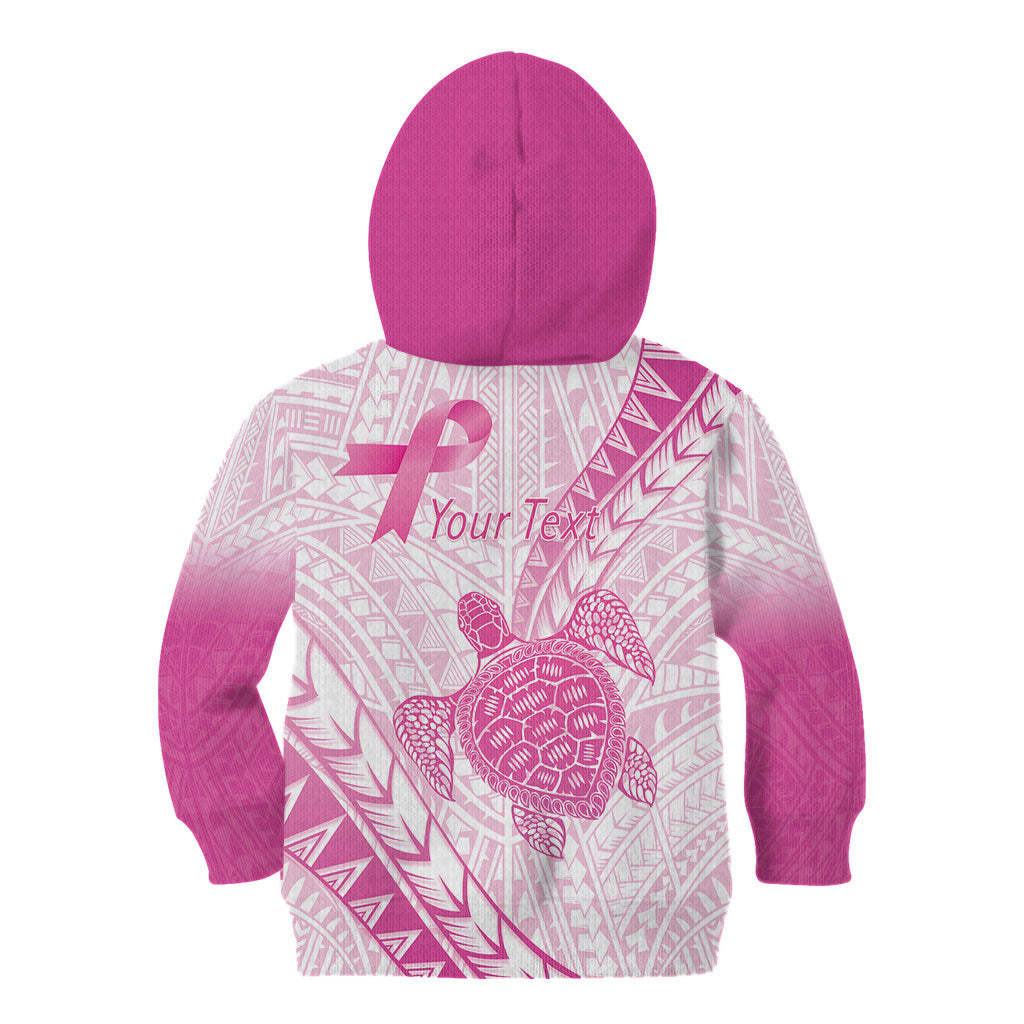 Breast Cancer Awareness Personalised Kid Hoodie Pink Ribbon Turtle Polynesian Pattern White