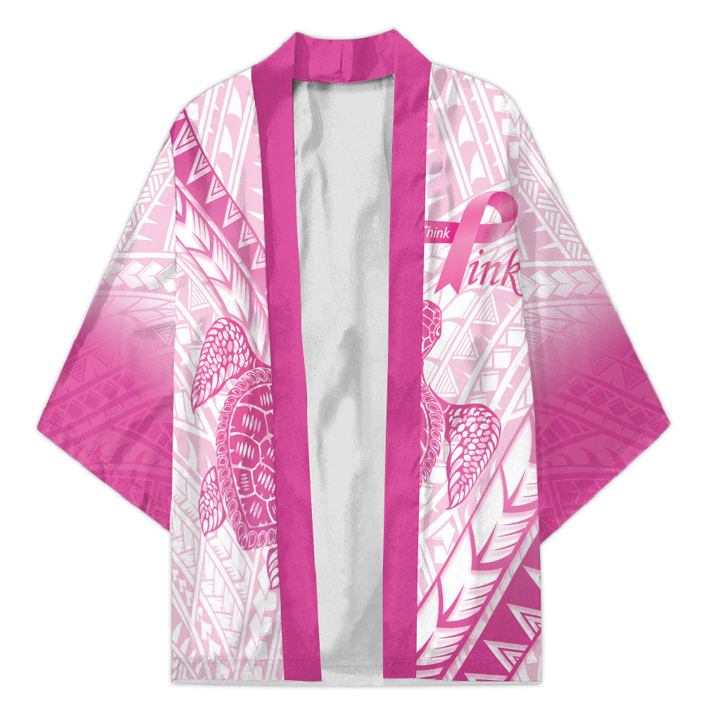 Breast Cancer Awareness Personalised Kimono Pink Ribbon Turtle Polynesian Pattern White