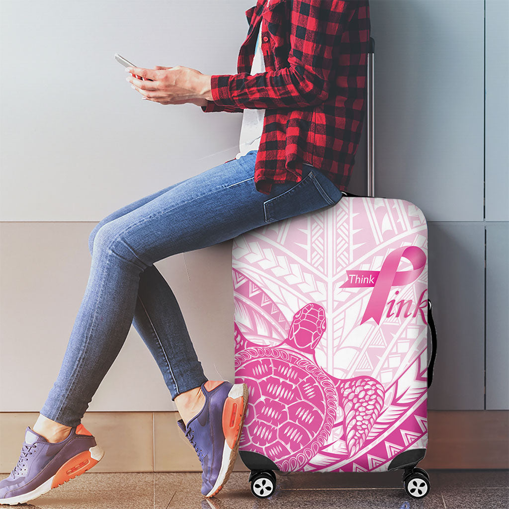 Breast Cancer Awareness Luggage Cover Pink Ribbon Turtle Polynesian Pattern White LT22 - Polynesian Pride