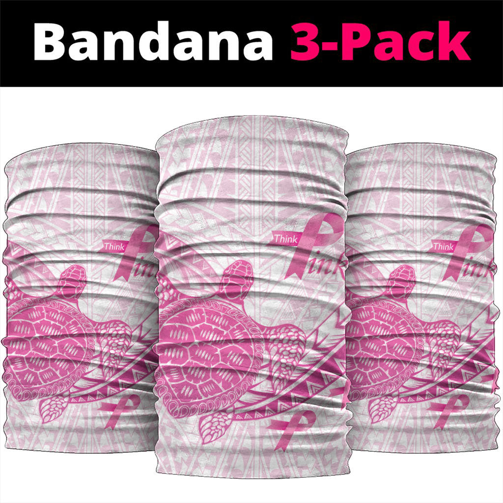 Breast Cancer Awareness Neck Gaiter Pink Ribbon Turtle Polynesian Pattern White