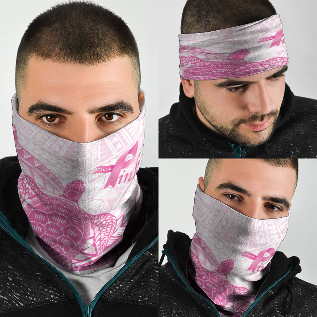 Breast Cancer Awareness Neck Gaiter Pink Ribbon Turtle Polynesian Pattern White