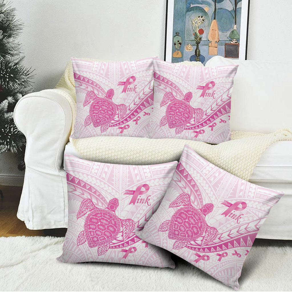 Breast Cancer Awareness Pillow Cover Pink Ribbon Turtle Polynesian Pattern White