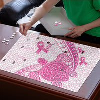 Breast Cancer Awareness Puzzle Pink Ribbon Turtle Polynesian Pattern White