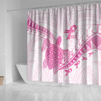 Breast Cancer Awareness Shower Curtain Pink Ribbon Turtle Polynesian Pattern White