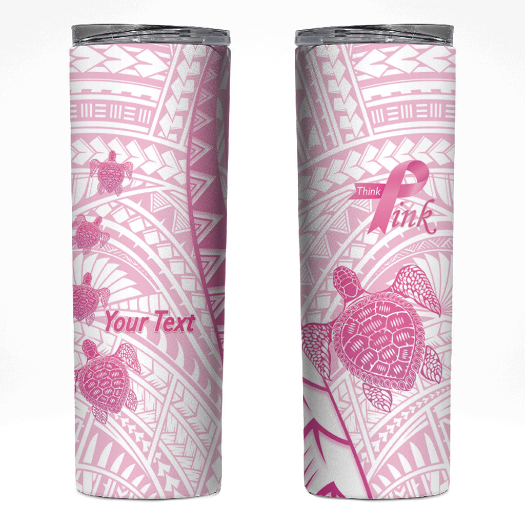 Breast Cancer Awareness Personalised Skinny Tumbler Pink Ribbon Turtle Polynesian Pattern White LT22 Pink - Polynesian Pride
