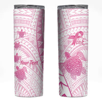 Breast Cancer Awareness Personalised Skinny Tumbler Pink Ribbon Turtle Polynesian Pattern White LT22 Pink - Polynesian Pride