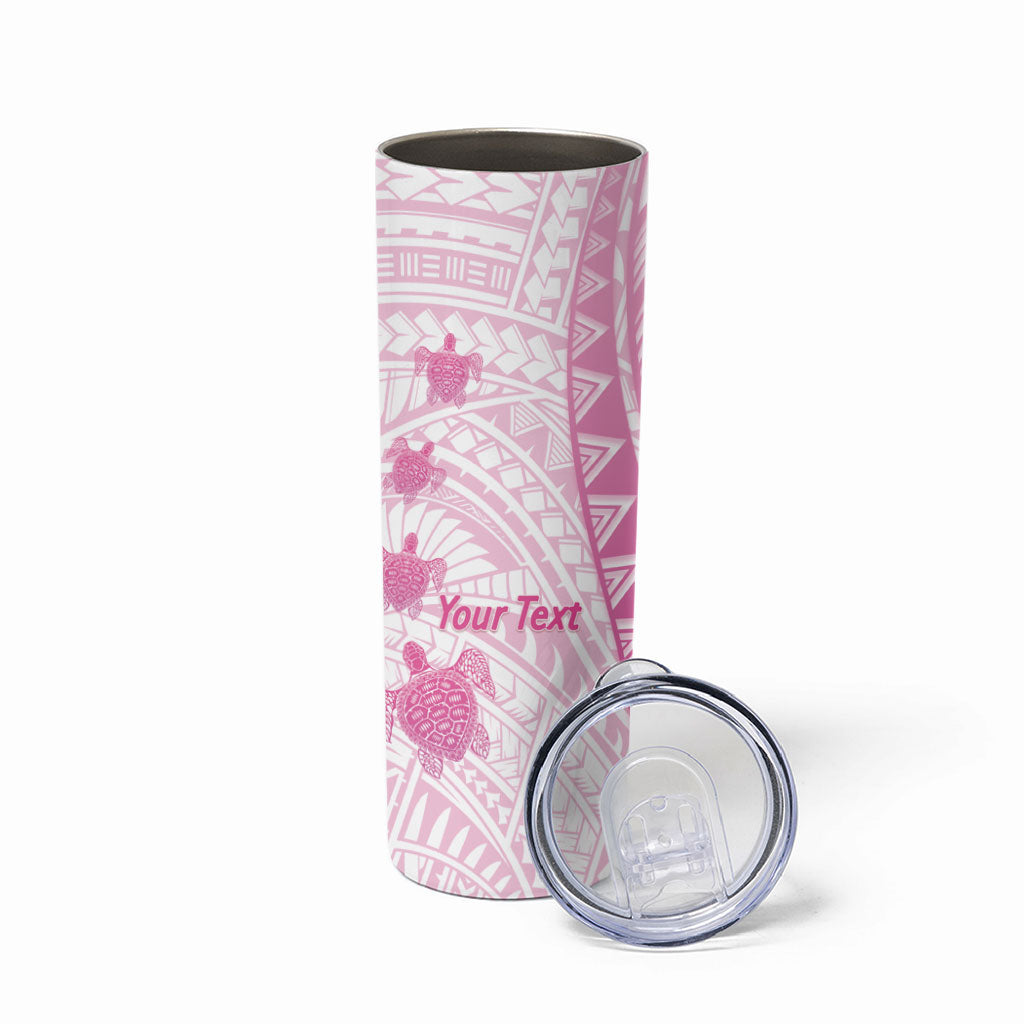 Breast Cancer Awareness Personalised Skinny Tumbler Pink Ribbon Turtle Polynesian Pattern White LT22 - Polynesian Pride