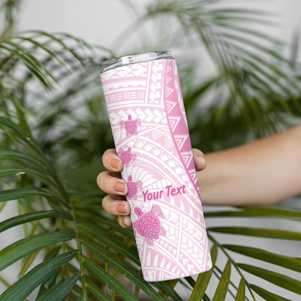 Breast Cancer Awareness Personalised Skinny Tumbler Pink Ribbon Turtle Polynesian Pattern White LT22 - Polynesian Pride