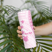 Breast Cancer Awareness Personalised Skinny Tumbler Pink Ribbon Turtle Polynesian Pattern White LT22 - Polynesian Pride