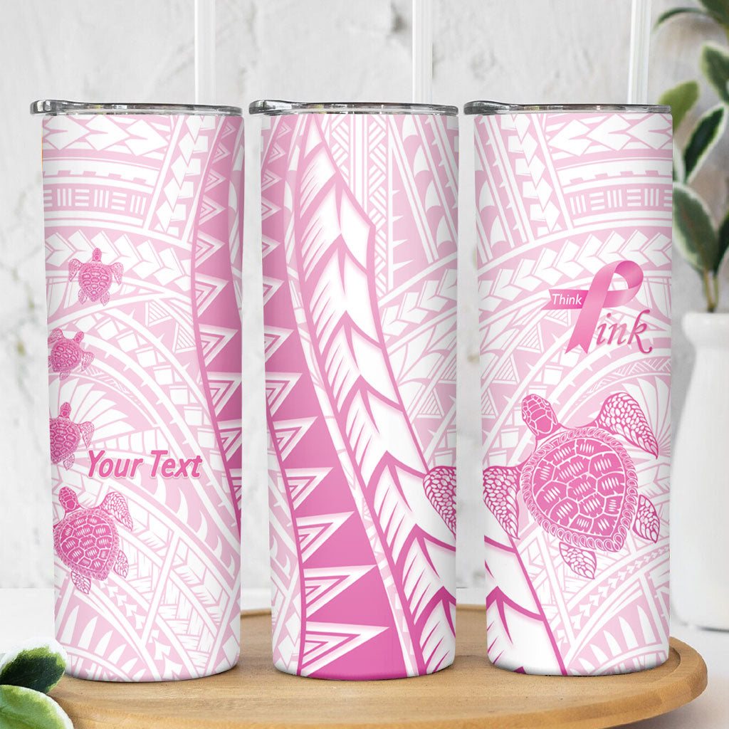 Breast Cancer Awareness Personalised Skinny Tumbler Pink Ribbon Turtle Polynesian Pattern White LT22 - Polynesian Pride