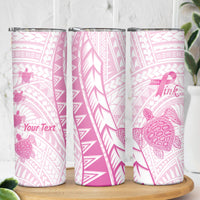 Breast Cancer Awareness Personalised Skinny Tumbler Pink Ribbon Turtle Polynesian Pattern White LT22 - Polynesian Pride