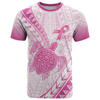 Breast Cancer Awareness Personalised T Shirt Pink Ribbon Turtle Polynesian Pattern White LT22 Pink - Polynesian Pride
