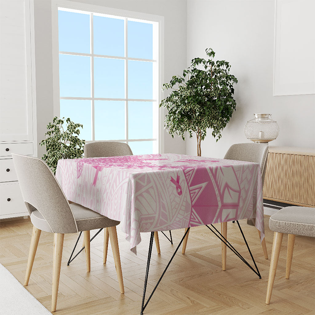 Breast Cancer Awareness Tablecloth Pink Ribbon Turtle Polynesian Pattern White