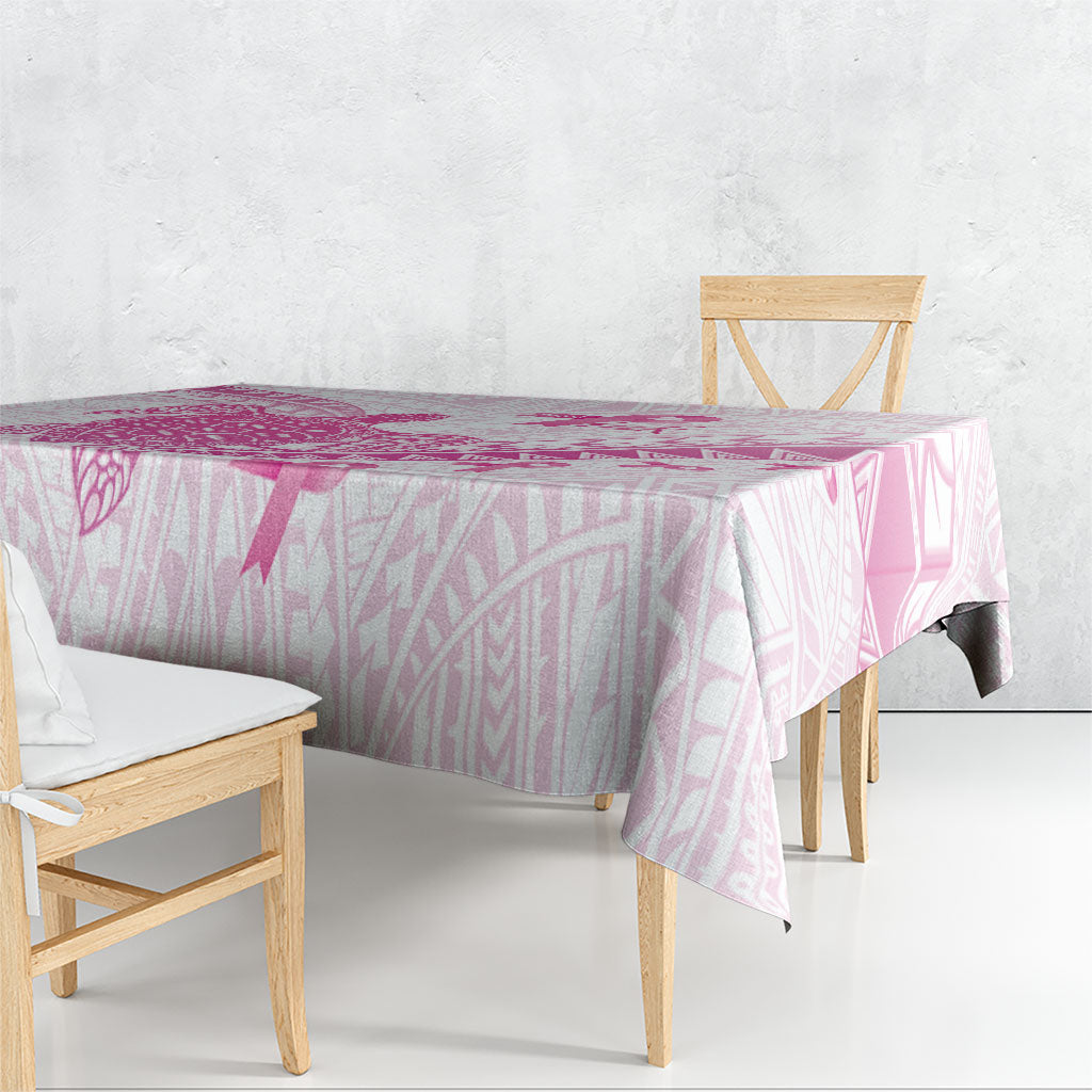 Breast Cancer Awareness Tablecloth Pink Ribbon Turtle Polynesian Pattern White