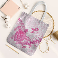 Breast Cancer Awareness Tote Bag Pink Ribbon Turtle Polynesian Pattern White