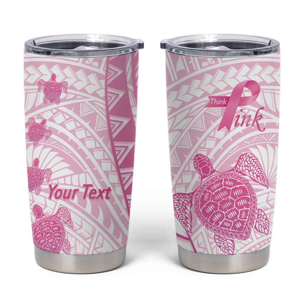 Breast Cancer Awareness Personalised Tumbler Cup Pink Ribbon Turtle Polynesian Pattern White