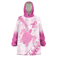 Breast Cancer Awareness Personalised Wearable Blanket Hoodie Pink Ribbon Turtle Polynesian Pattern White
