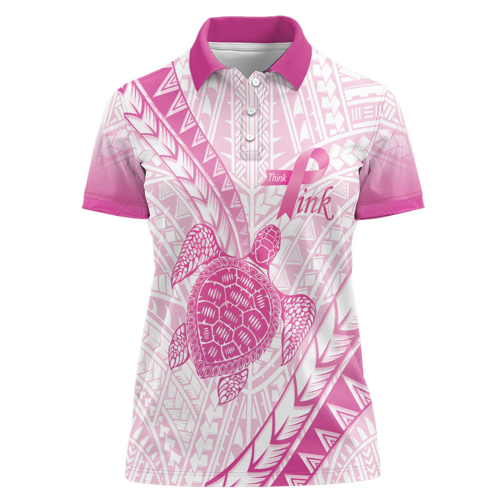 Breast Cancer Awareness Personalised Women Polo Shirt Pink Ribbon Turtle Polynesian Pattern White LT22 Female Pink - Polynesian Pride