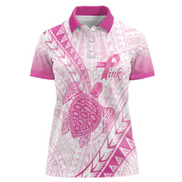 Breast Cancer Awareness Personalised Women Polo Shirt Pink Ribbon Turtle Polynesian Pattern White LT22 Female Pink - Polynesian Pride