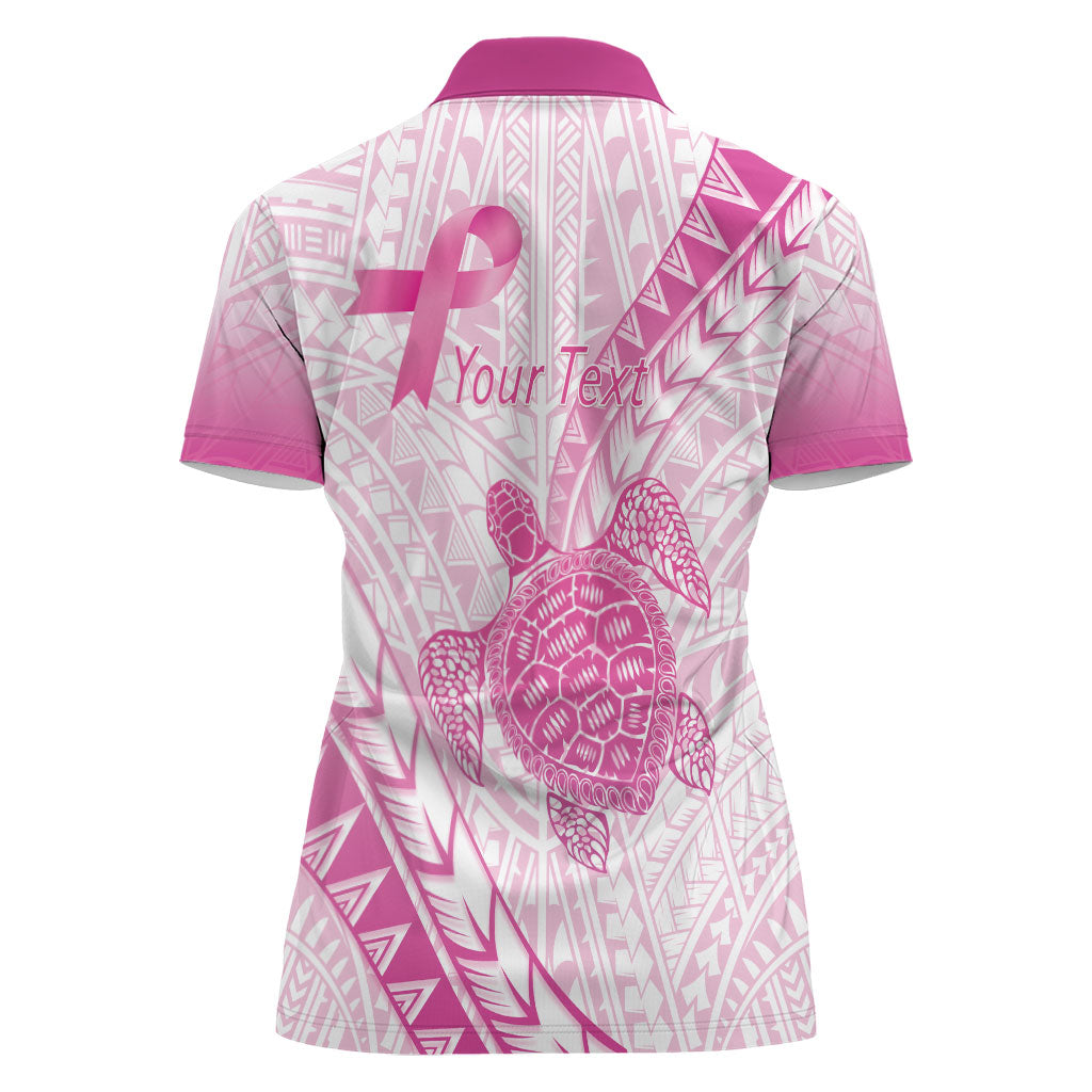 Breast Cancer Awareness Personalised Women Polo Shirt Pink Ribbon Turtle Polynesian Pattern White LT22 - Polynesian Pride