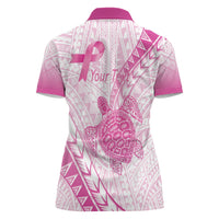 Breast Cancer Awareness Personalised Women Polo Shirt Pink Ribbon Turtle Polynesian Pattern White LT22 - Polynesian Pride