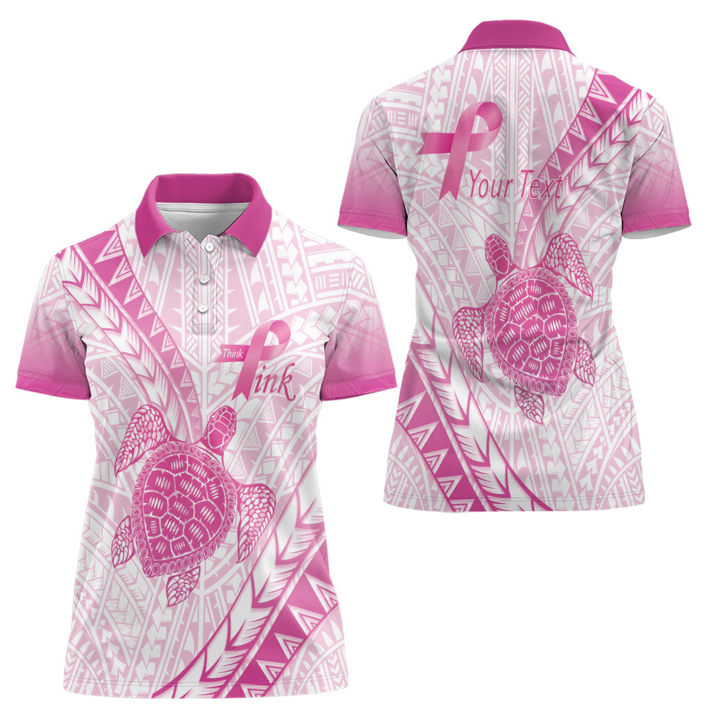 Breast Cancer Awareness Personalised Women Polo Shirt Pink Ribbon Turtle Polynesian Pattern White LT22 - Polynesian Pride