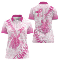 Breast Cancer Awareness Personalised Women Polo Shirt Pink Ribbon Turtle Polynesian Pattern White LT22 - Polynesian Pride