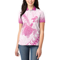 Breast Cancer Awareness Personalised Women Polo Shirt Pink Ribbon Turtle Polynesian Pattern White LT22 - Polynesian Pride