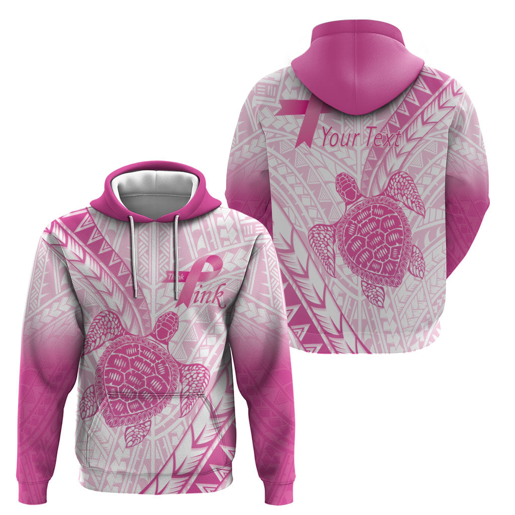 Breast Cancer Awareness Personalised Zip Hoodie Pink Ribbon Turtle Polynesian Pattern White