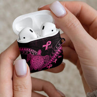 Breast Cancer Awareness AirPods Case Pink Ribbon Turtle Polynesian Pattern Black