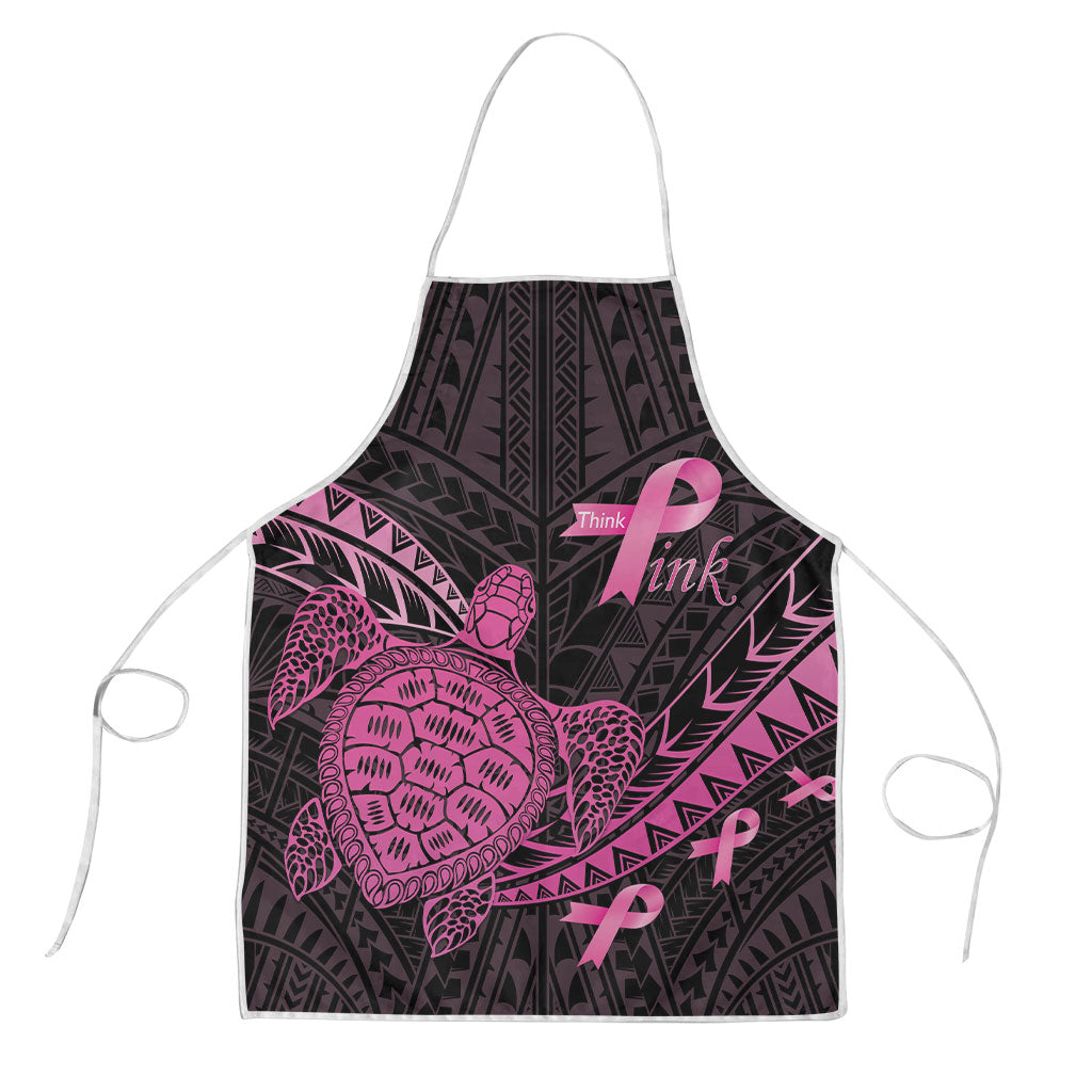 Breast Cancer Awareness Apron Pink Ribbon Turtle Polynesian Pattern Black