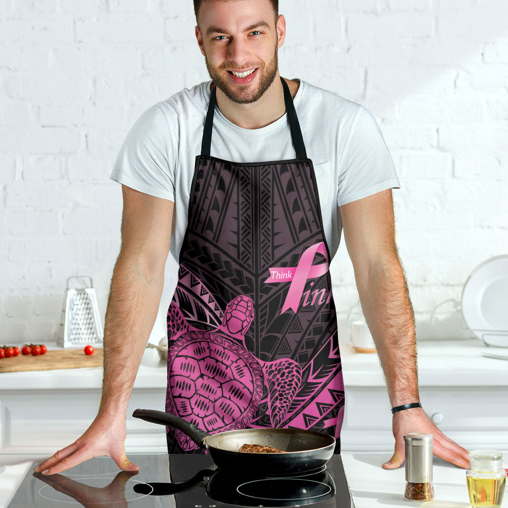 Breast Cancer Awareness Apron Pink Ribbon Turtle Polynesian Pattern Black