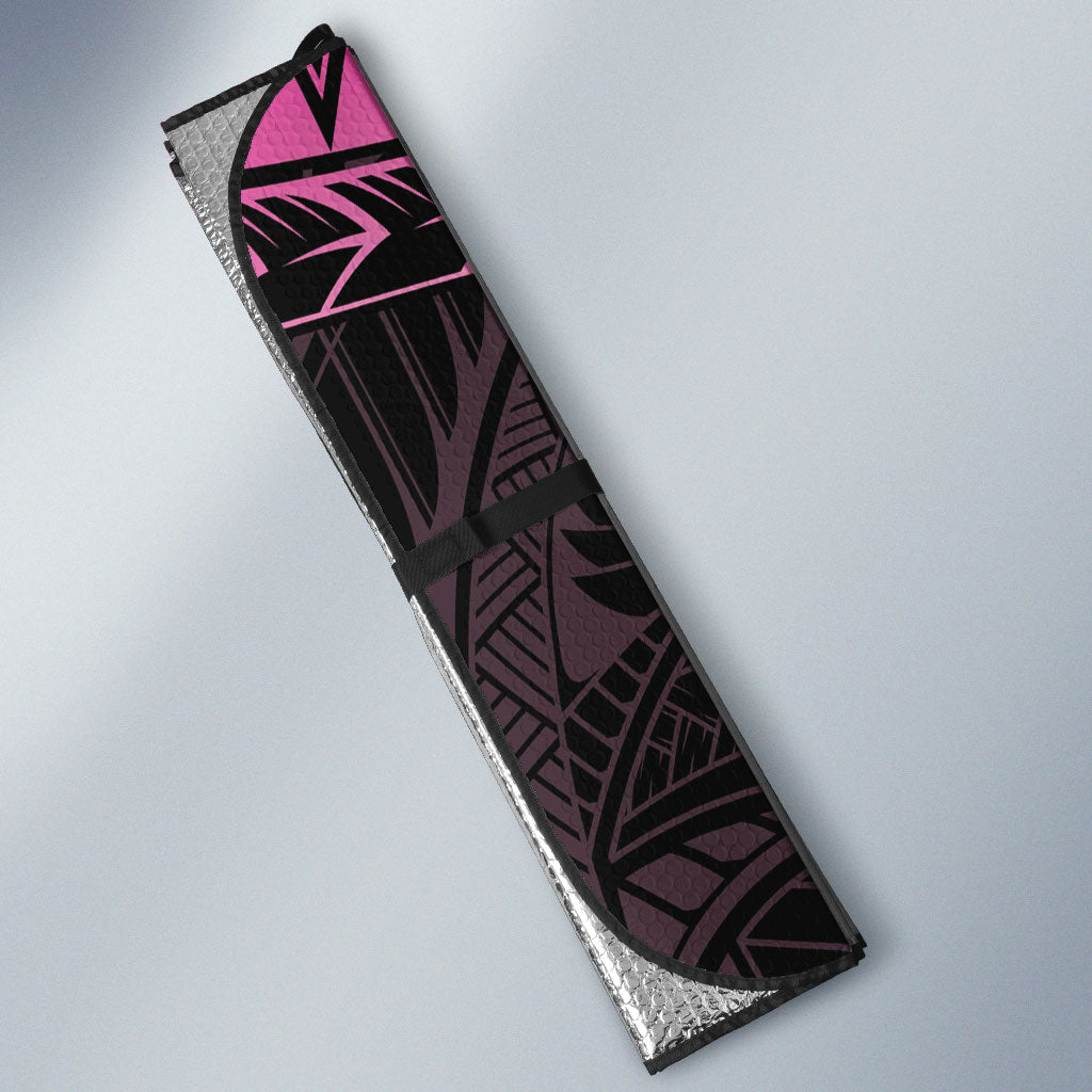 Breast Cancer Awareness Auto Sun Shade Pink Ribbon Turtle Polynesian Pattern Black