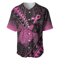 Breast Cancer Awareness Personalised Baseball Jersey Pink Ribbon Turtle Polynesian Pattern Black