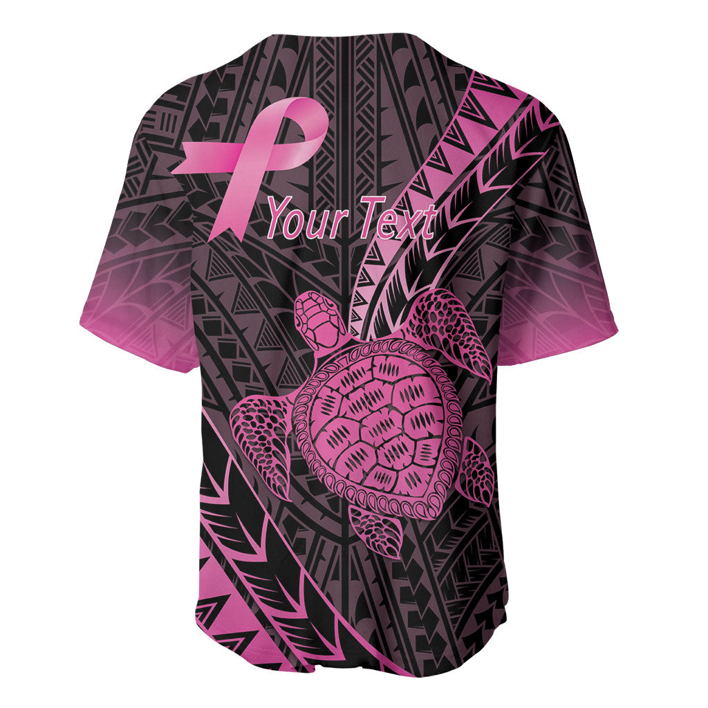 Breast Cancer Awareness Personalised Baseball Jersey Pink Ribbon Turtle Polynesian Pattern Black