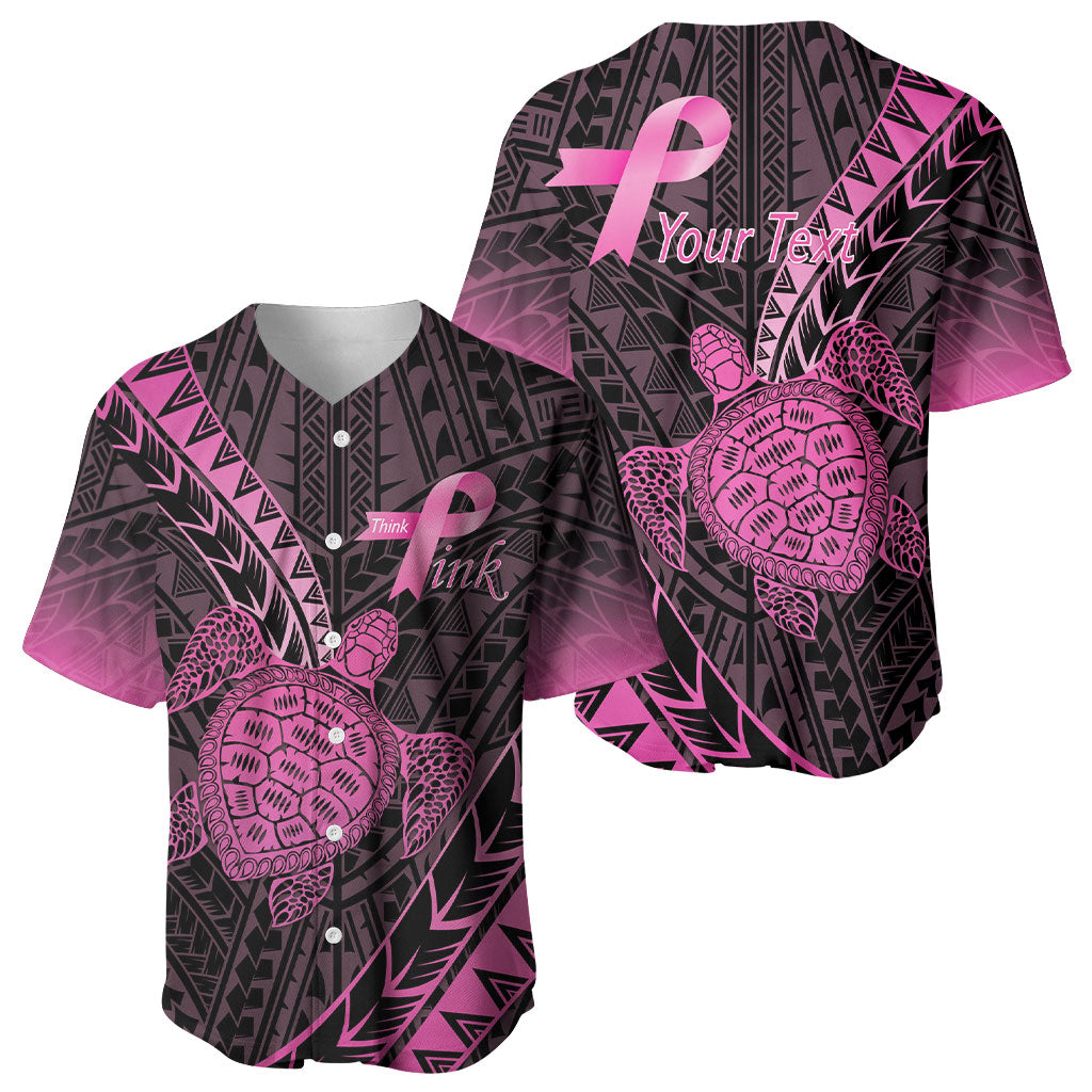 Breast Cancer Awareness Personalised Baseball Jersey Pink Ribbon Turtle Polynesian Pattern Black