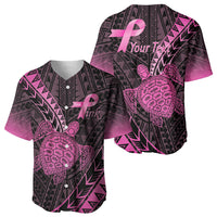 Breast Cancer Awareness Personalised Baseball Jersey Pink Ribbon Turtle Polynesian Pattern Black