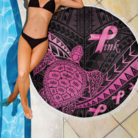 Breast Cancer Awareness Beach Blanket Pink Ribbon Turtle Polynesian Pattern Black