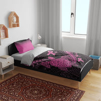 Breast Cancer Awareness Bedding Set Pink Ribbon Turtle Polynesian Pattern Black