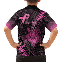 Breast Cancer Awareness Personalised Family Matching Off The Shoulder Long Sleeve Dress and Hawaiian Shirt Pink Ribbon Turtle Polynesian Pattern Black LT22 - Polynesian Pride