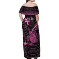Breast Cancer Awareness Personalised Family Matching Off Shoulder Maxi Dress and Hawaiian Shirt Pink Ribbon Turtle Polynesian Pattern Black LT22 - Polynesian Pride