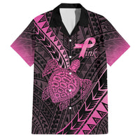 Breast Cancer Awareness Personalised Family Matching Off Shoulder Short Dress and Hawaiian Shirt Pink Ribbon Turtle Polynesian Pattern Black LT22 Dad's Shirt - Short Sleeve Pink - Polynesian Pride