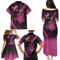 Breast Cancer Awareness Personalised Family Matching Puletasi and Hawaiian Shirt Pink Ribbon Turtle Polynesian Pattern Black LT22 - Polynesian Pride