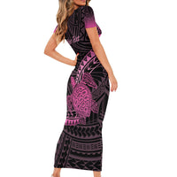 Breast Cancer Awareness Personalised Family Matching Short Sleeve Bodycon Dress and Hawaiian Shirt Pink Ribbon Turtle Polynesian Pattern Black LT22 - Polynesian Pride