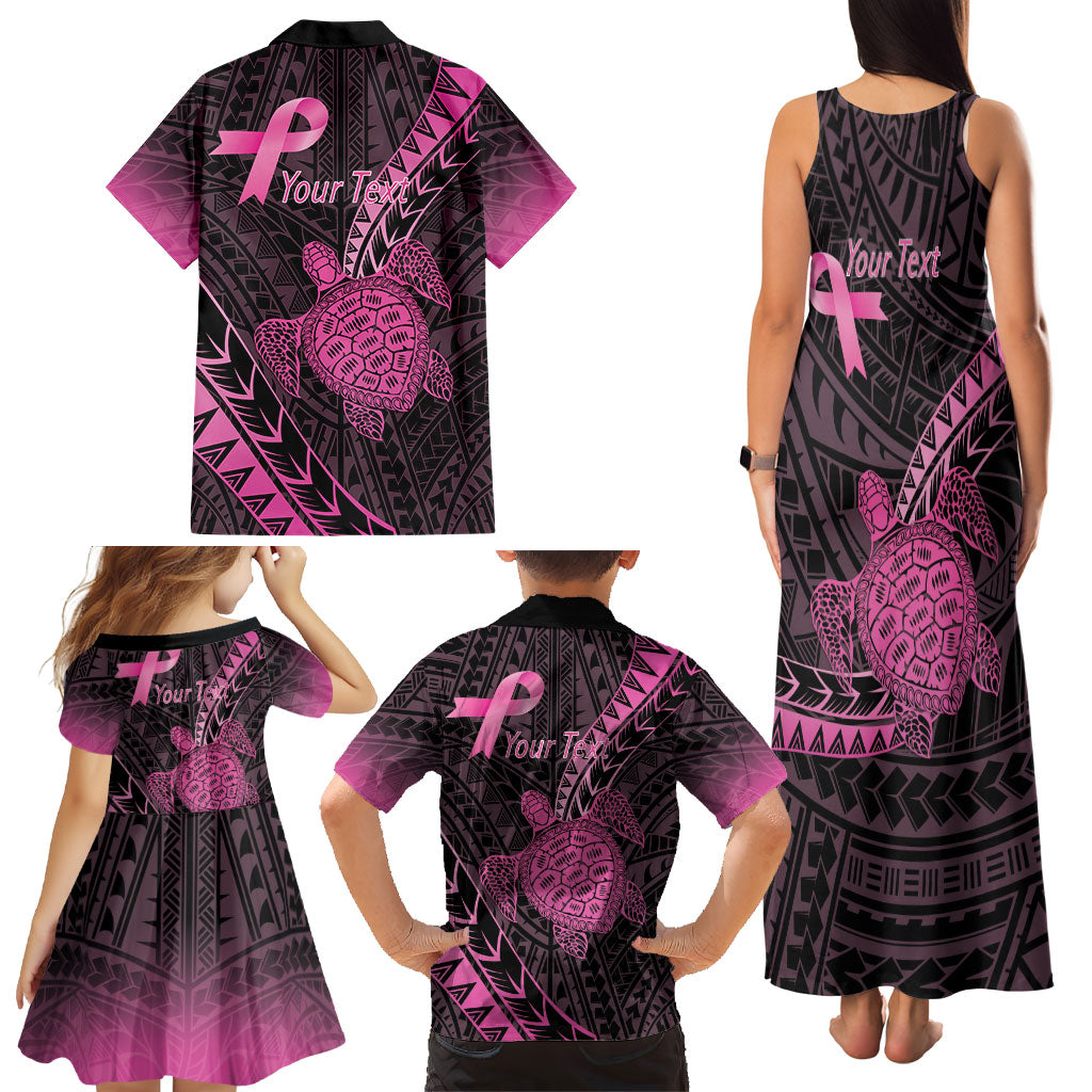 Breast Cancer Awareness Personalised Family Matching Tank Maxi Dress and Hawaiian Shirt Pink Ribbon Turtle Polynesian Pattern Black LT22 - Polynesian Pride