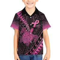Breast Cancer Awareness Personalised Family Matching Tank Maxi Dress and Hawaiian Shirt Pink Ribbon Turtle Polynesian Pattern Black LT22 Son's Shirt Pink - Polynesian Pride