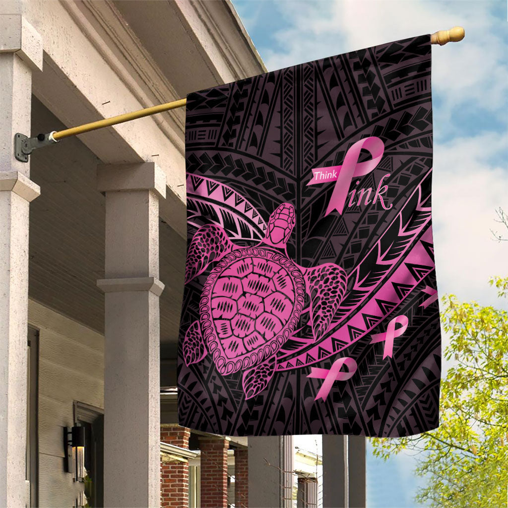 Breast Cancer Awareness Garden Flag Pink Ribbon Turtle Polynesian Pattern Black LT22 House Flag Pink - Polynesian Pride