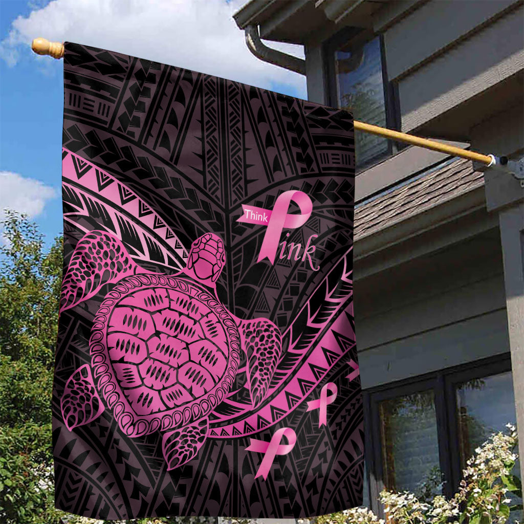 Breast Cancer Awareness Garden Flag Pink Ribbon Turtle Polynesian Pattern Black LT22 - Polynesian Pride