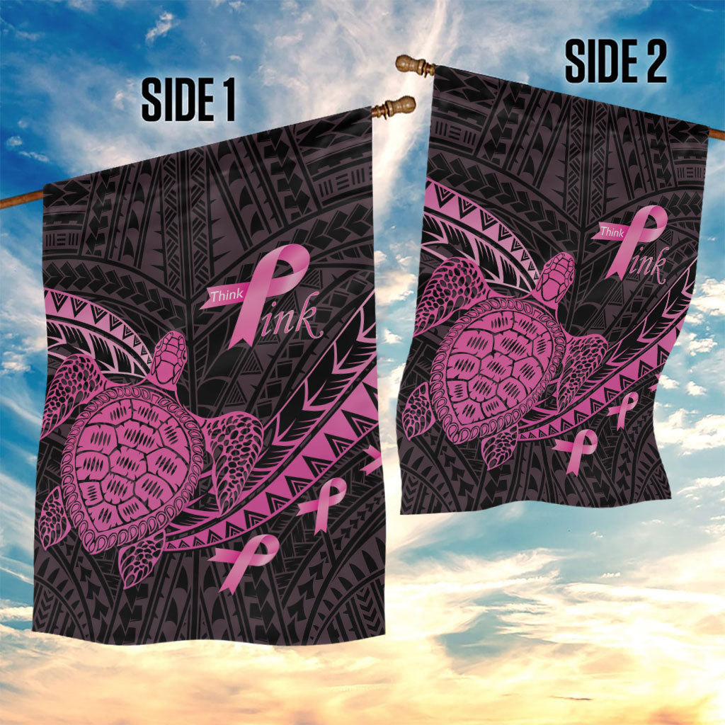 Breast Cancer Awareness Garden Flag Pink Ribbon Turtle Polynesian Pattern Black LT22 - Polynesian Pride