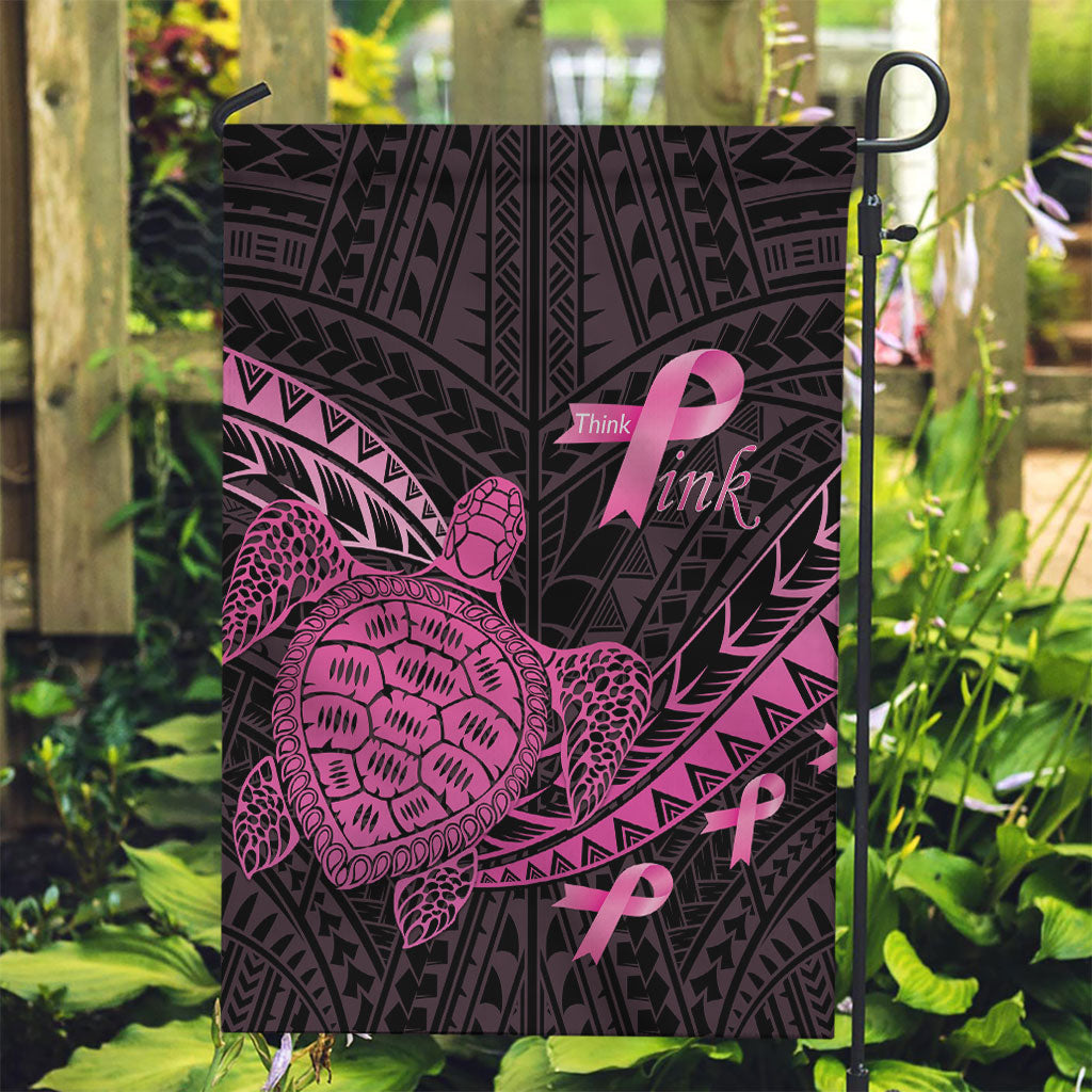 Breast Cancer Awareness Garden Flag Pink Ribbon Turtle Polynesian Pattern Black LT22 Garden Flag Pink - Polynesian Pride